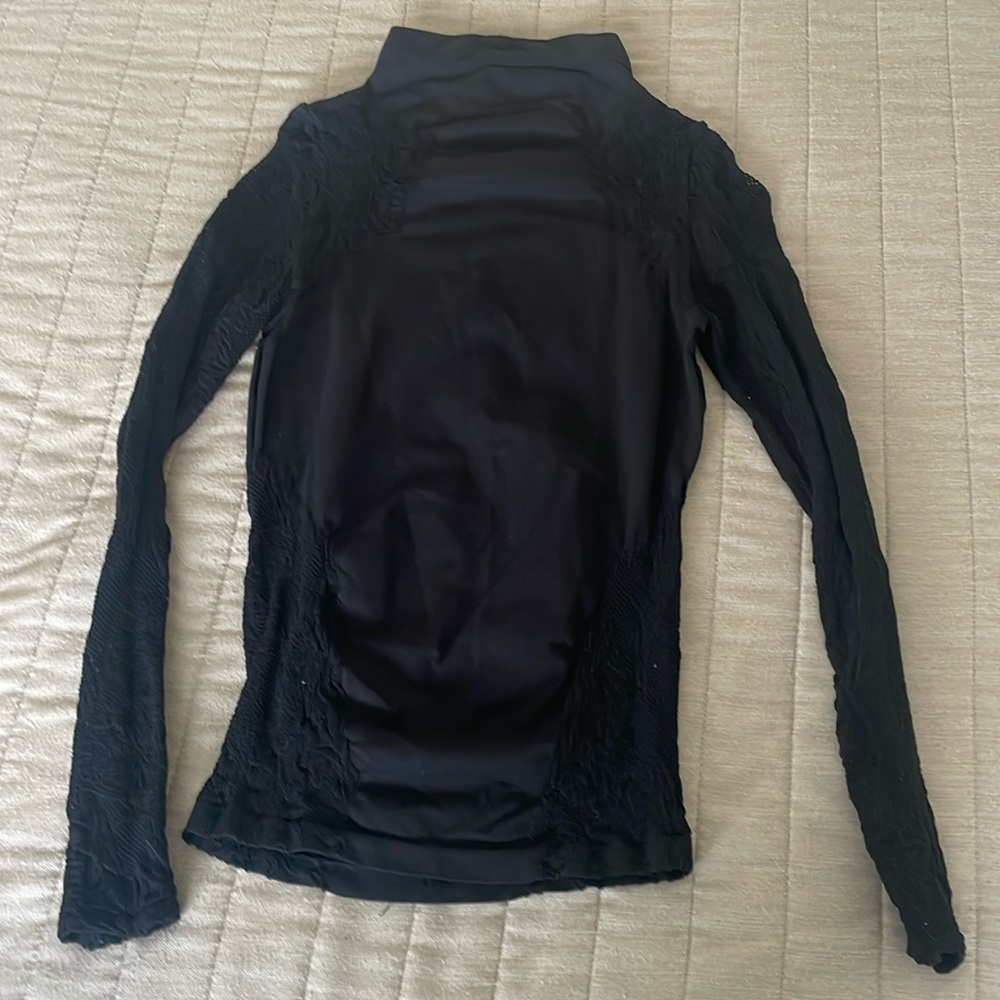 Free People Intimately Black Lace Long Sleeve Mock Turtleneck Shirt